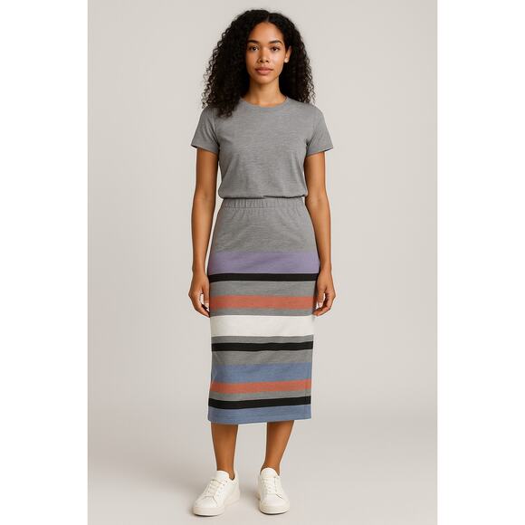 ASOS Skirt Womens US 8 UK 12 Gray Multicolor Striped Stretch Pull On Casual Midi - Picture 1 of 9